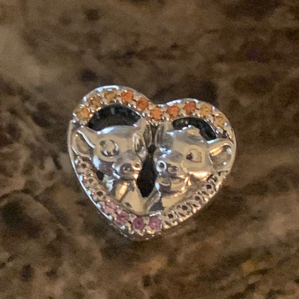 Authentic Pandora Disney Simba and Nala Sparkling Heart Charm The Lion King